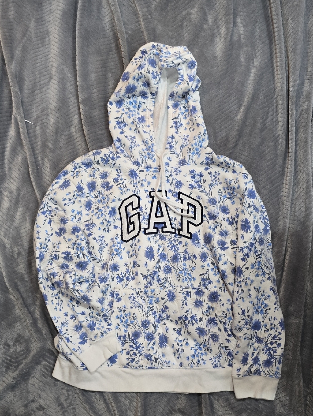 GAP White Hoodie with Blue Floral Trim